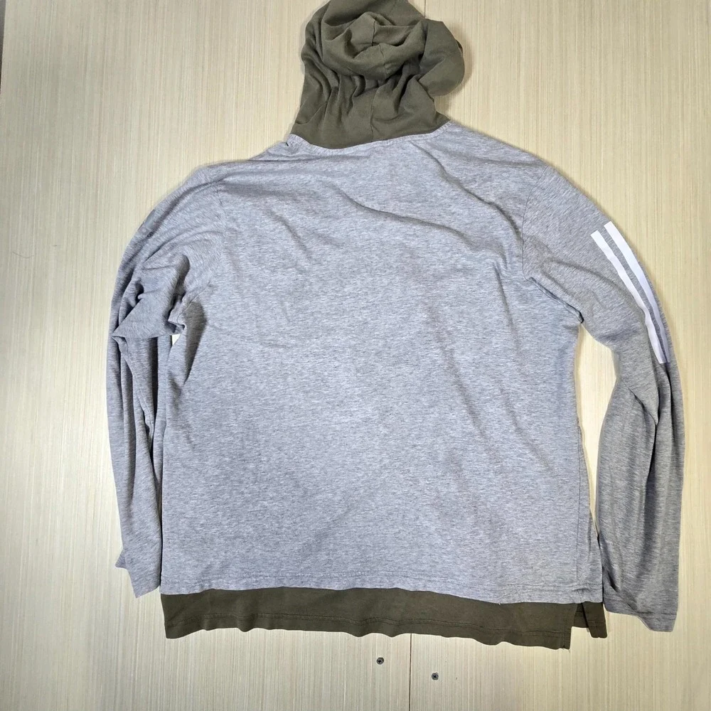 Adidas Hoodie Men Large Gray Olive Long Sleeve 3 Stripes Casual Classic Pullover